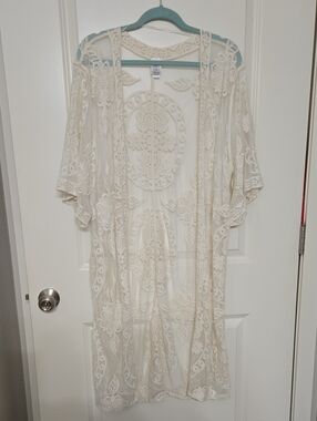 Sheer Embroidered Kimono in Cream